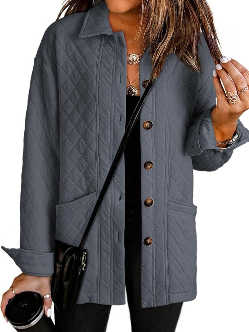 Lightweight Quilted Jacket for Women | Casual Button Down Coat with Pockets